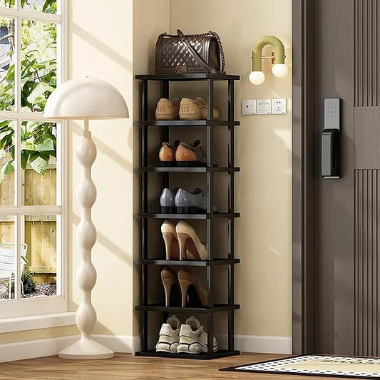 Vertical Shoe Rack - Tall Narrow Shoe Rack Organizer for Small Spaces,7 Tier Bamboo Shoen Shelf for Entryway,Closet,Corner,Doorway,Skinny Shoe Shelf Space Saving Shoe Storage,Free Stackable DIY-NeatNest