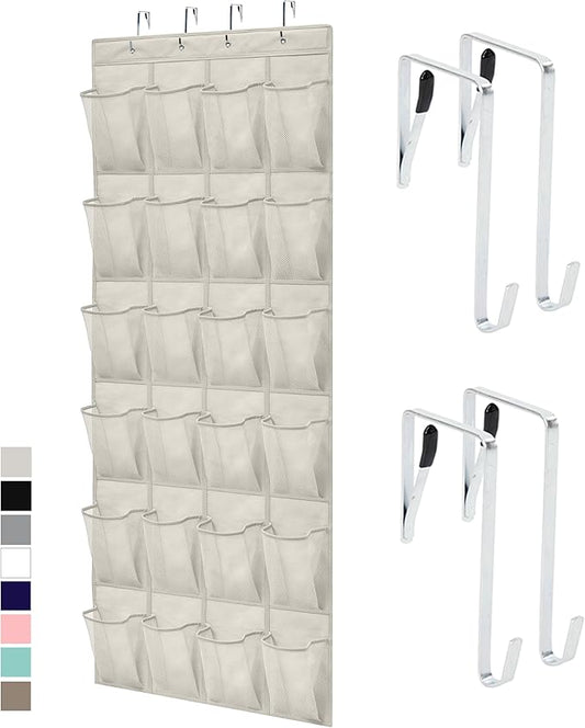GORILLA GRIP Over the Door Shoe Organizer, 24 Large Breathable Mesh Pockets, Space Saving Hanging Storage Holder, Closet Rack Hanger Holds Up to 40 lbs, Hangs on Closets for Shoes, Accessories, Linen-NeatNest