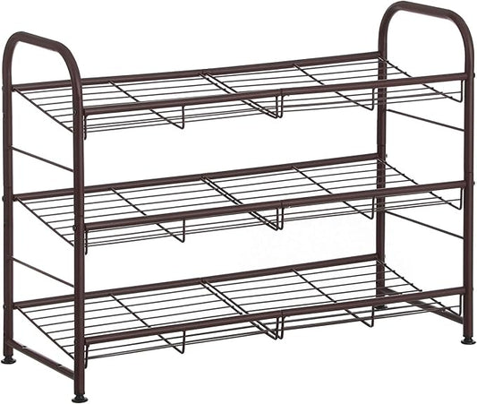 SONGMICS Shoe Rack, 3 Tier Shoe Organizer for Closet, Holds up to 12 Pairs of Shoes, Shoe Rack for Front Door Entrance, Metal Shoe Shelf with Adjustable Tilt Angle, for Entryway, Garage, Bronze-NeatNest