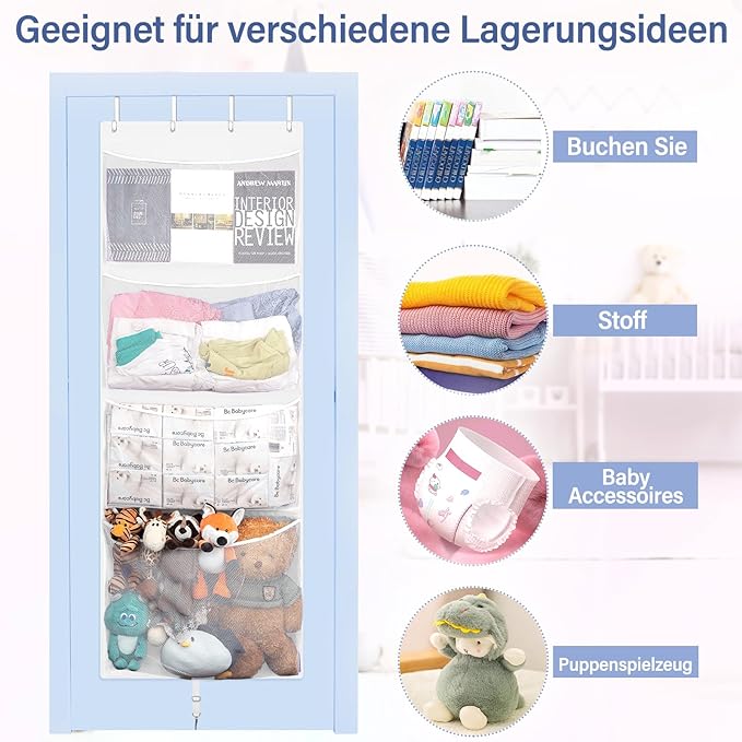 Hanging Stuffed Animal Storage, Over Door Large Plush Toy Organizer with Metal Hook, Baby Accessory Holder Idea for Nursery, Doll & Bear Mesh Hammock Bag for Girl Boy Kid Room-NeatNest