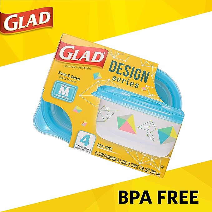 Glad Series Food Storage Containers, 4 Count | Strong and Durable Food Storage Food Containers for Everyday Use | Use to Store Meals, Snacks, and Desserts (Pack of 2)