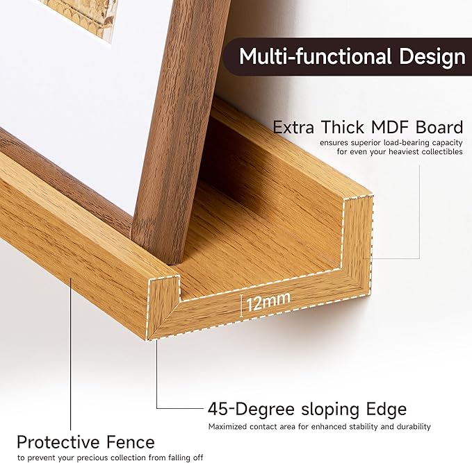 Floating Picture Ledge Shelves for Wall Set of 2, 95 Inches Picture Ledge Shelf with Long Large Nursery Book Shelf for Toys Storage Kids Bookshelf Wall Mounted Living Room Bedroom Decor Frames, Oak-NeatNest