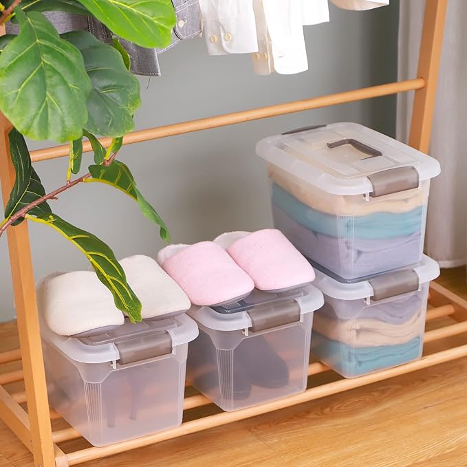 Citylife 4 Packs 8.5 QT Storage Bins with Lids Clear Plastic Bins with Grey Handle Stackable Storage Containers for Organizing-NeatNest