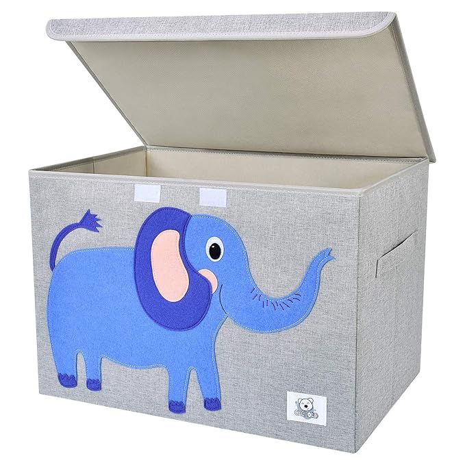 CLCROBD Foldable Large Kids Toy Chest with Flip-Top Lid, Collapsible Fabric Animal Toy Storage Organizer/Bin/Box/Basket/Trunk for Toddler, Children and Baby Nursery (Elephant)-NeatNest
