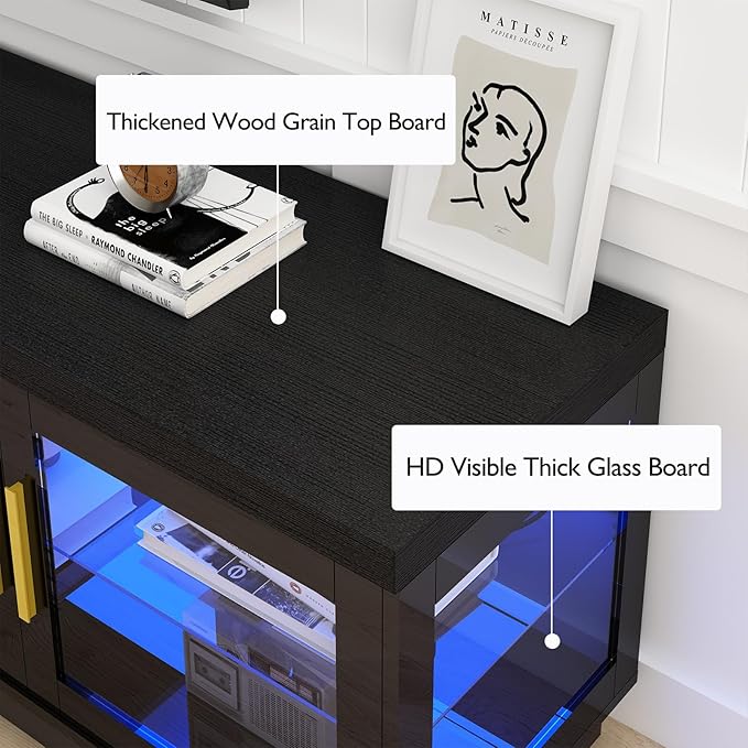 71IN LED TV Stand for 85/80/75inch TV,High Glossy Modern Black TV Stands for Living Room,Gaming Entertainment Center with Storage Cabinet,RGB LED(Black)-NeatNest