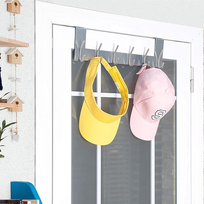 WEBI Over The Door Hooks:Door Hanger Over The Door Towel Rack,Door Coat Towel Hanger Door Coat Rack 6 Hooks for Hanging Clothes,Jacket,Hats,Bathroom,White