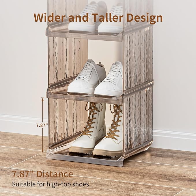 HAIXIN Vertical Shoe Rack for Closet, 5-Tier Modular Shoe Organizer for Front Door Entrance, Shoe Storage Cabinet, Narrow Stackable Shoe Stand Shelf Tower Space Saving for Entryway, Corner - Brown-NeatNest