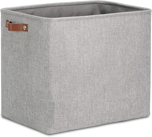 DULLEMELO Large Collapsible Storage Basket/Bin with Sturdy Leather Handles, Fabric Organizer Bin for Storage Clothes, Toys, Books, Office, Bedroom, Closet, Nursery & Laundry (Gray)-NeatNest