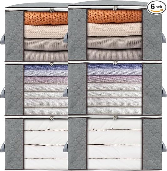 combocube 6 Pack Closet Organizers and Storage Containers, Clothes Storage Bins, Storage Bags with Large Clear Window & Handles for Comforter, Pillow, Quilt, Bedding, Clothes-NeatNest