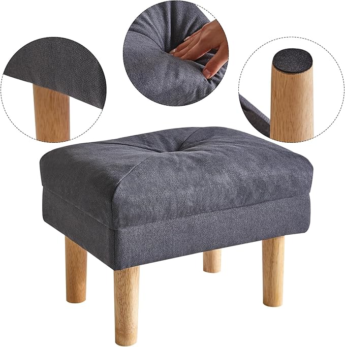 YMYNY Foot Stool, Ottoman Small, Chair with Sponge Padded Seat, Footrest, Shoes Changing Wooden Stool for Living Room, Bedroom, Entryway, 15.74×11.41×12.59 inches, Dark Grey UHBD023BG