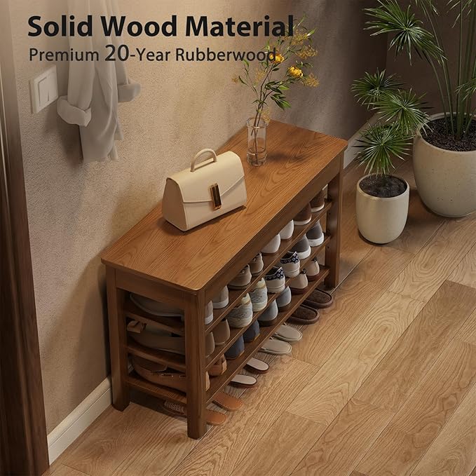 3 Tier Shoe Bench with Storage, Wood Shoe Rack for Front Door Entrance, Entryway Shoe Storage Bench.