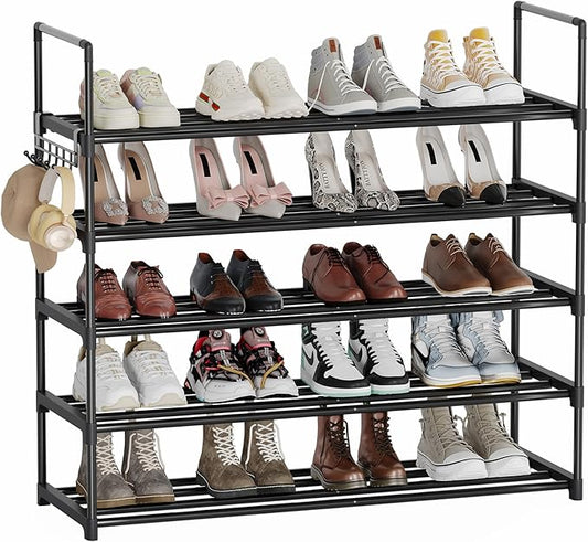 Metal Shoe Rack - 5-Tier Shoe Organizer with Adjustable Shelf Height, Sturdy Shoe Storage Shelf, Perfect for Front Door Entrance, Closet & Entryway, Easy to Assemble, DIY Layering Options (L - 5 Tier)-NeatNest