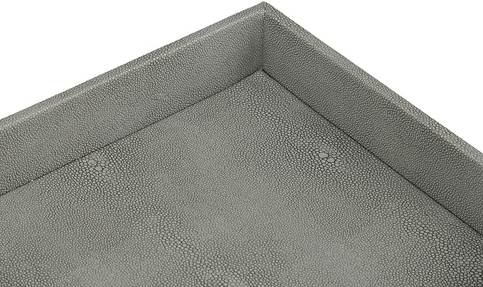 HofferRuffer Decorative Desktop Organizer Tray, Bathroom Vanity Tray, Storage Jewelry Perfume Dresser Tray, Catchall Tray for Change Coin Key, 10.2 x 8.4 x 1.8 inches (Dark Grey Faux Leather Shagreen)-NeatNest