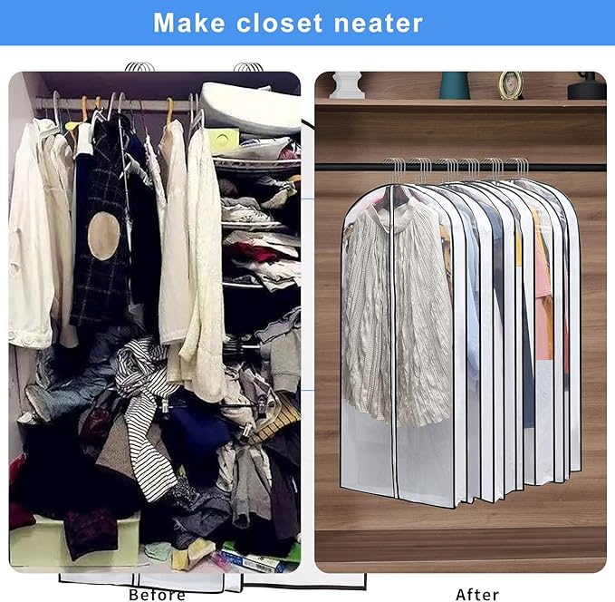 Hanging Clothes Storage with 4" Gusseted Garment Covers (Set of 6) - Clear Suit, Gown, Long Coat, Dress Protectors for Closet - 24"x 50"x 4" / 6 Pack-NeatNest