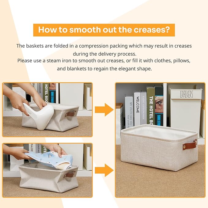 DULLEMELO Small Storage Basket for Shelves, Small Fabric Collapsible Rectangular Storage Bin for Shelves, Closets, Nursery, Home, Office, Empty Gift Basket (Beige)-NeatNest