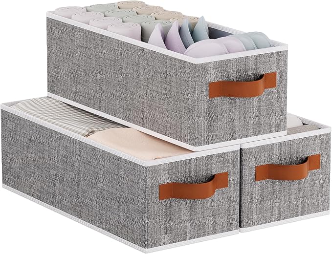 Fabric Storage Cubes 3-Pack, Foldable Open Clothes Boxes, 15 x 6 x 5 Inch Organizer Bins with Double Handles, Closet Basket Containers, Gray-NeatNest