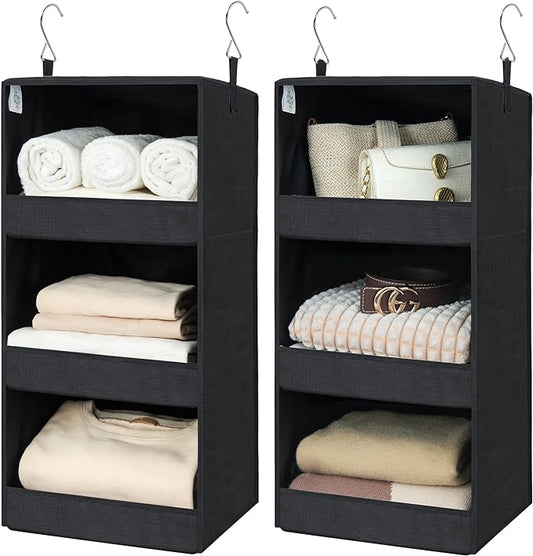 GRANNY SAYS Hanging Closet Shelf, 3-Shelf Foldable Hanging Organizers and Storage, Hanging Organizer for Camper Organization, Black, 2-Pack-NeatNest