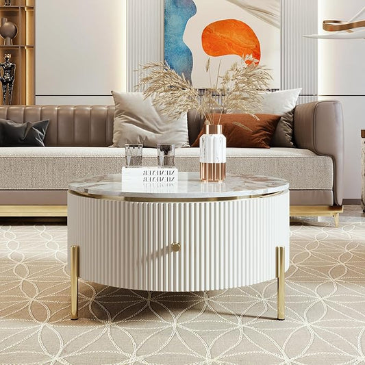 31.5'' Modern Round Coffee Table with 2 Large Drawers Storage Accent Table for Living Room(31.5'')