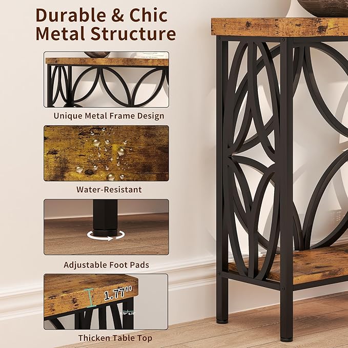 karlott 70.9 inch Extra Long Console Table, Industrial Sofa Table Behind Couch with 2 Tier Storage Shelf, Narrow Long Entryway Table for Living Room, Foyer, Hallway, Office, Rustic Brown-NeatNest