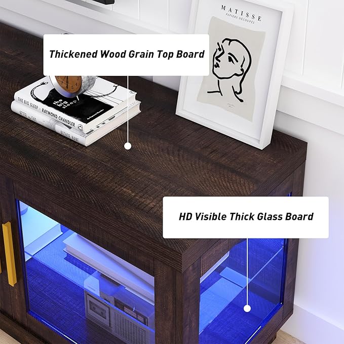 71IN LED TV Stand for 85/80/75inch TV,High Glossy Wooden Farmhouse TV Stands for Living Room,TV Gaming Entertainment Center with Storage Cabinet,RGB LED(Brown)-NeatNest