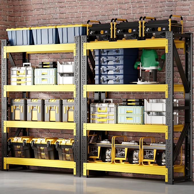32" W Garage Shelving,4-Tier Heavy Duty Storage Shelves Unit with Adjustable Metal Shelf for Warehouse,Basement,Workshop,3000LBS,32" W x 20" D x 63" H,Black&Yellow-NeatNest