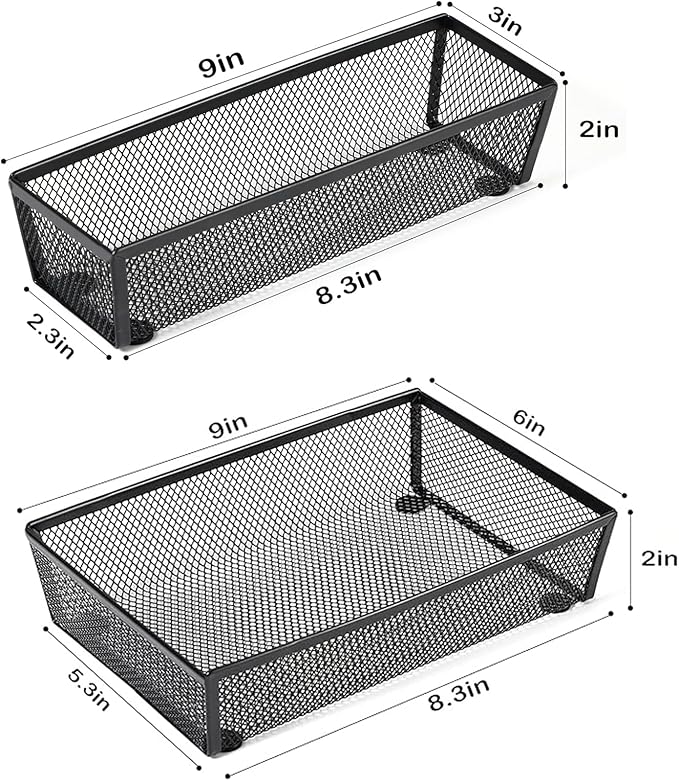 BYCY Silverware Drawer Organizer, Mesh Utensil Organizer for Kitchen Storage, Black Steel Metal Mesh Tray for Flatware Fork Spoon Knife… (9 * 3-5P-Black)-NeatNest