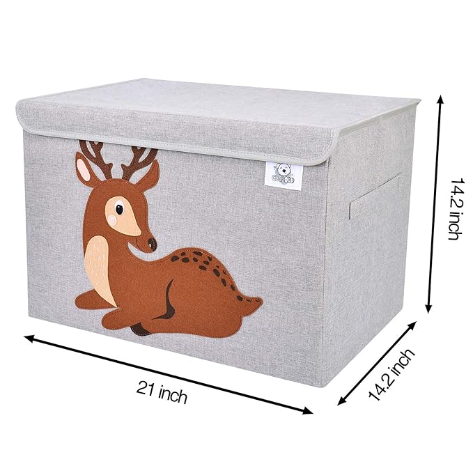 CLCROBD Foldable Large Kids Toy Chest with Flip-Top Lid, Collapsible Fabric Animal Toy Storage Organizer/Bin/Box/Basket/Trunk for Toddler, Children and Baby Nursery (Deer)-NeatNest