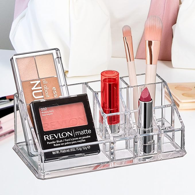 Amazing Abby - Tiffany - Acrylic Cosmetic Organizer, Transparent Plastic Makeup Holder, Compartmented, Shatter-Proof, Perfect Bathroom Vanity Storage Solution for Beauty Supply, Small-NeatNest