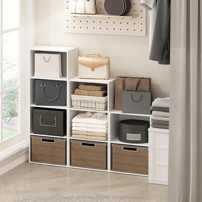 Furinno Reed 2-Tier Open Shelf Multipurpose Closet Storage, Storage Organizer, White-NeatNest