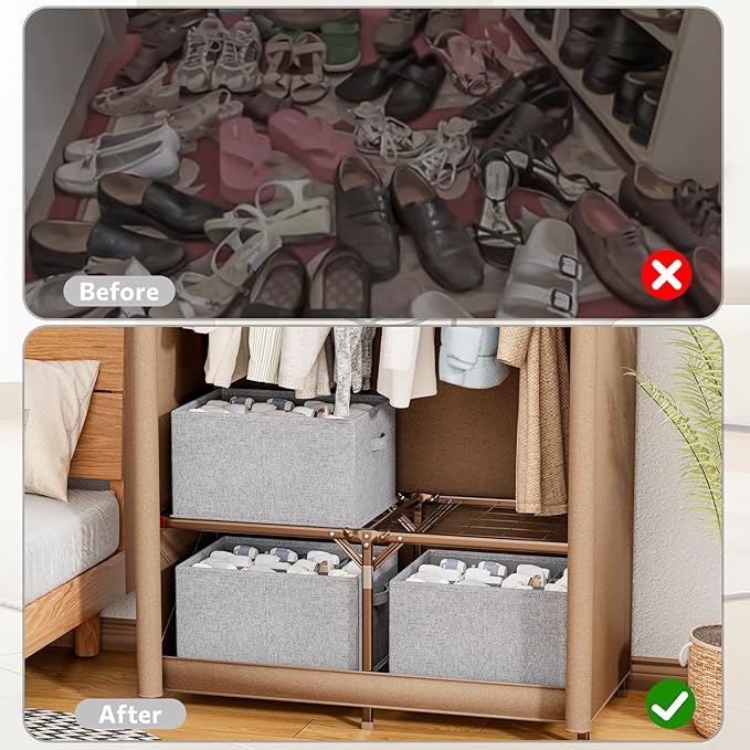 2 Pack Shoe Organizer For Closet, Fits 16-32 Pairs Fabric Shoe Storage Bins Large Shoe Box Storage Containers with Bottom Support For Shoes Space Saving Shoes Holder (Dark Grey)-NeatNest