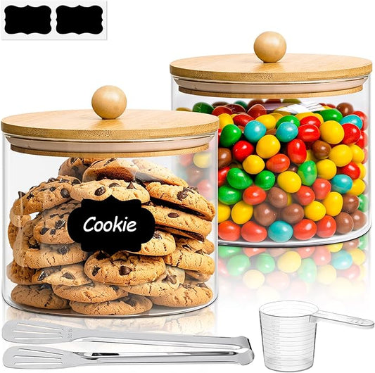ComSaf Half Gallon Cookie Jar, Large Glass Jar with Lid Set of 2, 1.8 Qt Glass Food Storage Containers, Flour Sugar Storage Containers for Candy Cereal Nuts Beans, Canisters Sets for The Kitchen-NeatNest