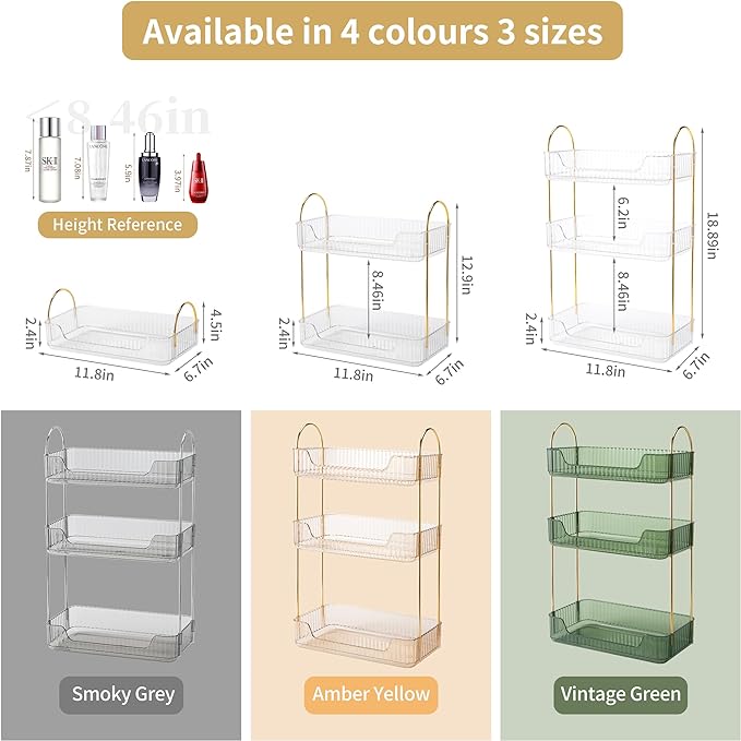 3 Tier Bathroom Organizer Countertop Makeup Perfume Tray Skincare Organizer for Bathroom Dresser Vanity (White)-NeatNest