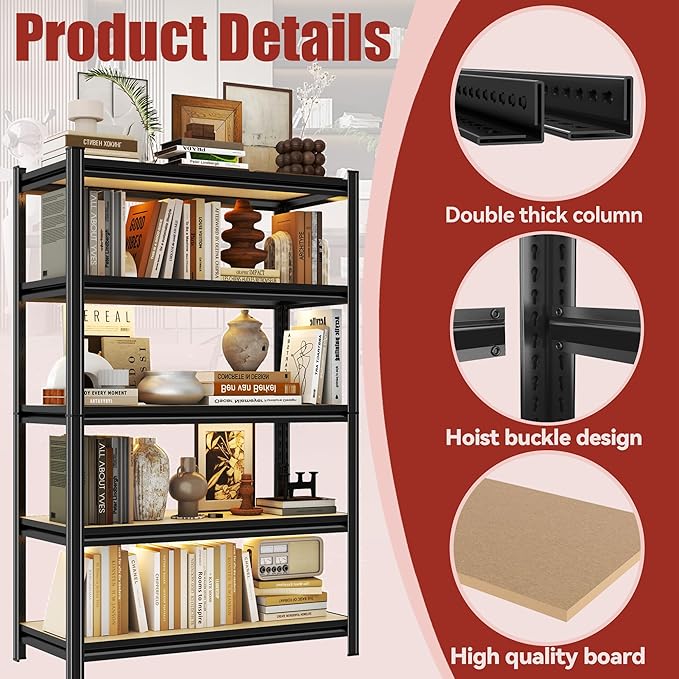 Bookshelf, 5 Tier Bookshelves, Tall Book Shelf For CDs/Movies/Books, Bookcase Shelf Storage Organizer, Wooden Book Shelf For Bedroom/Living Room/Home, Modern Light Brown (wooden-72"H*35.4"W*15.8"D)-NeatNest