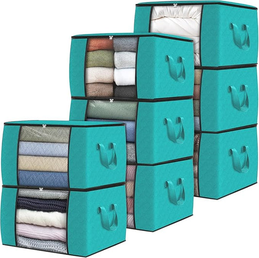 Fab totes 8 Pack Clothes Storage, Foldable Thick Fabric Blanket Storage Bags, Containers for Organizing Bedroom, Closet, Clothing, Comforter,Closet Organization with Handle,Green-NeatNest