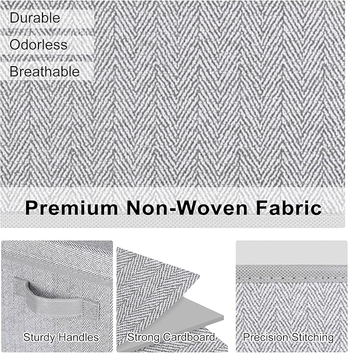 WUIKE 3 Pack Large Storage Bins with Lids, Fabric Closet Shelf Organizers, FoldableStorage Baskets with Cover for Bedroom, Herringbone Gray-NeatNest