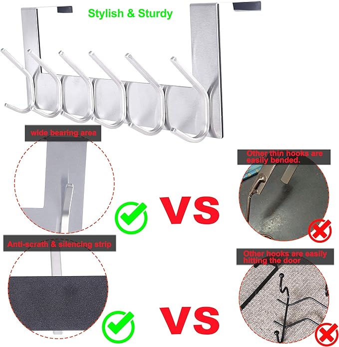 SKOLOO Over The Door Hook, Brushed Nickel, No Assembly Required, Stainless Steel, Door Coat Rack for Entryway, Over Door Towel Hooks for Bathroom, Coat Hooks for Hanging Coats, Backpack, Jacket, Robes