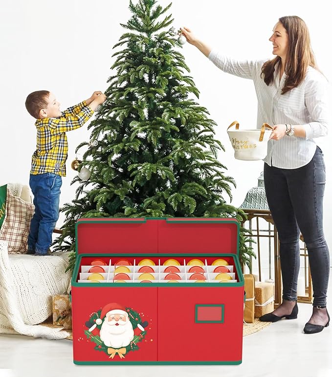 Christmas Ornaments Storage Boxes Christmas Ornament Organizer Storage Box with Adjustable Divider Fit 72 of 3 Inch Ornaments 600D Oxford Fabric Ornament Storage Box for Decoration Storage-NeatNest