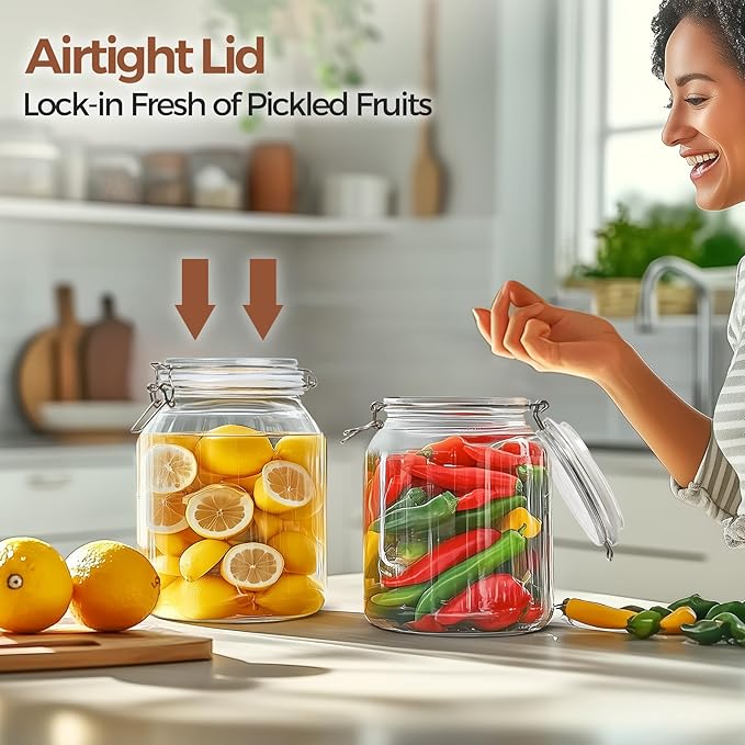 ComSaf Glass Jars with Airtight Lid 86 oz, Wide Mouth Mason Jars, Canning Jars, Large Glass Storage Containers with Lids, Flour Sugar Storage Containers, Large Canister for Rice, Pickle, Set of 2-NeatNest