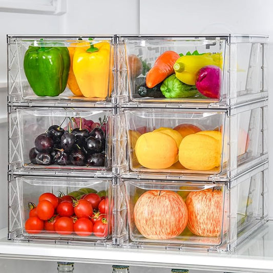 6Pack Pantry Organizers and Storage,Clear Stackable Kitchen Storage Organizer,Foods Organizer Bins with Handles, Easily Assemble for Bathroom, Kitchen, Refrigerator, Pantry, Cabinet, Closet-NeatNest