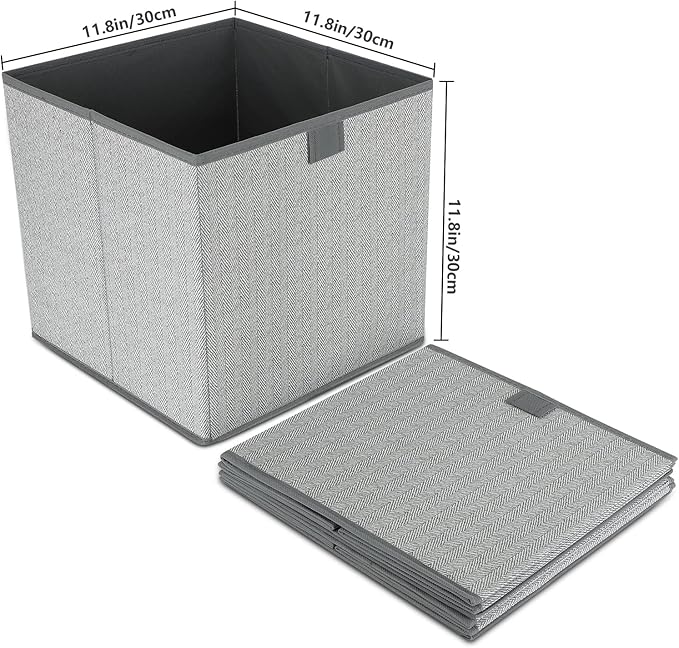 DAYARD Fabric Bins [3-Pack], Foldable Cube Baskets Storage Boxes for Shelves, Closet, Bookshelf, Nursery Organizer Containers, 12 x 12 x 12 inch Grey-NeatNest