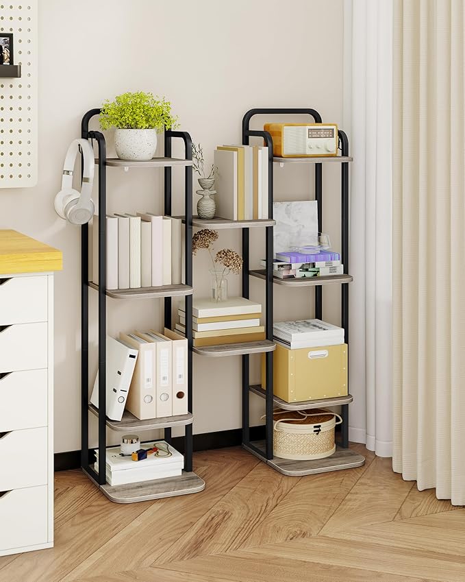 6 Tiers Vertical Shoe Rack, Narrow Shoe Tower, Tall Shoes Shelf with 2 Hooks, Adjustable Shelves, Corner Shoes Shelves for Small Spaces, Entryway, Living Room, Greige, SR04205B-NeatNest
