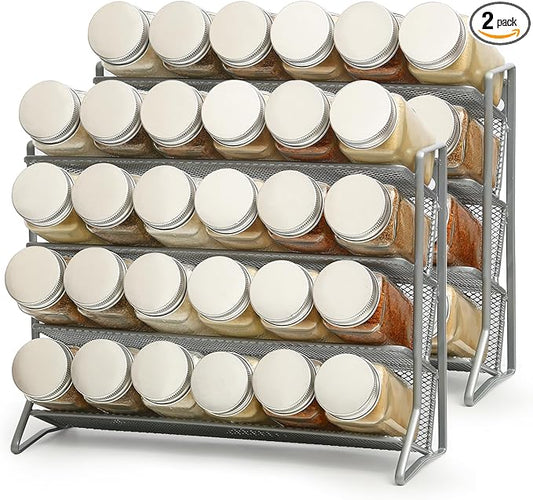 2PCS 4Tier Spice Rack for Counter Free Standing,Spice Rack for Inside Cupboard Hanging Wall Mounted Spice Seasoning Organiser Spice Jars Bottle Organizer for Kitchen Pantry（Silver）-NeatNest