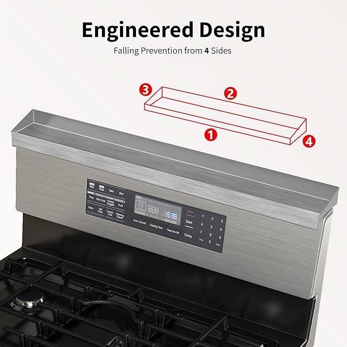 30" Upgrade Stainless Steel Stove Top Shelf, Magnetic Shelf for Kitchen, Over The Stove Spice Rack Organizer, Back of Oven Rack with Border All Around, Silver