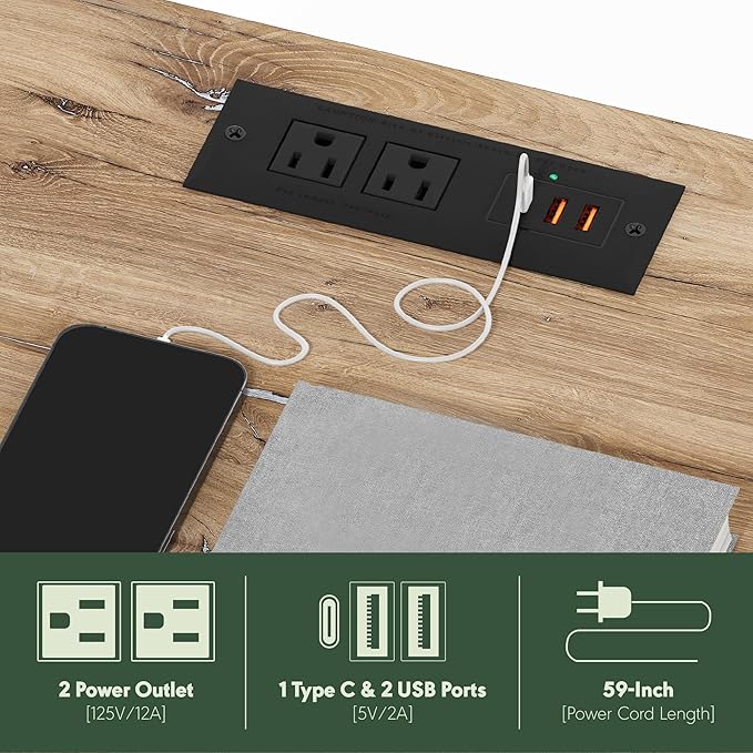 Furinno Andrey USB and Type-C Port Charging Station End Table with Storage Bin, 15.55 (W) x 12.56 (H) x 8.5 (D) inches, Flagstaff Oak/Black