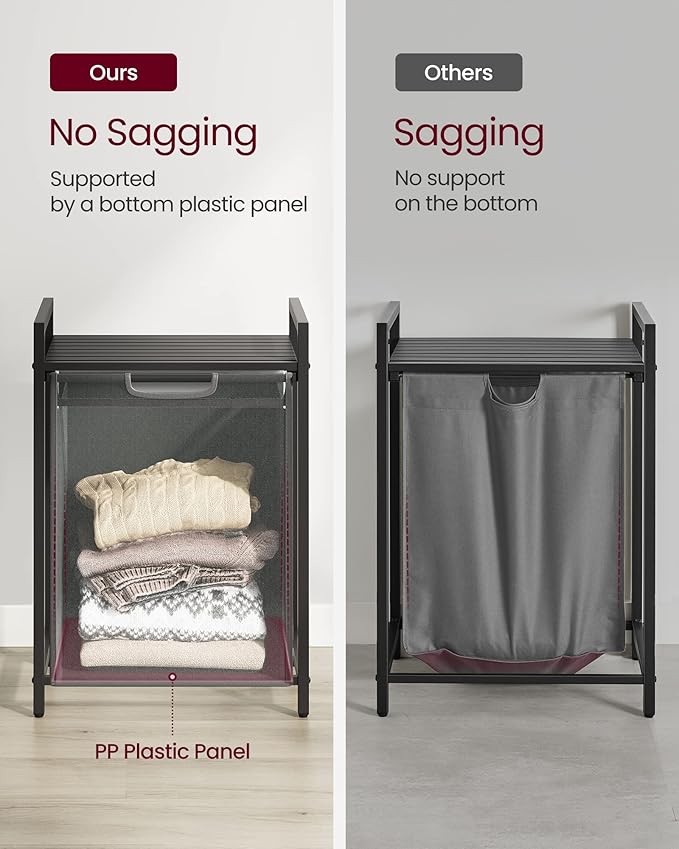 VASAGLE Laundry Hamper, Laundry Basket, Laundry Sorter with A Pull-Out and Removable Bag, Shelf, Metal Frame, 17.2 Gallons (65 L), 19.7 x 13 x 28.4 Inches, Gray and Black UBLH101G01-NeatNest