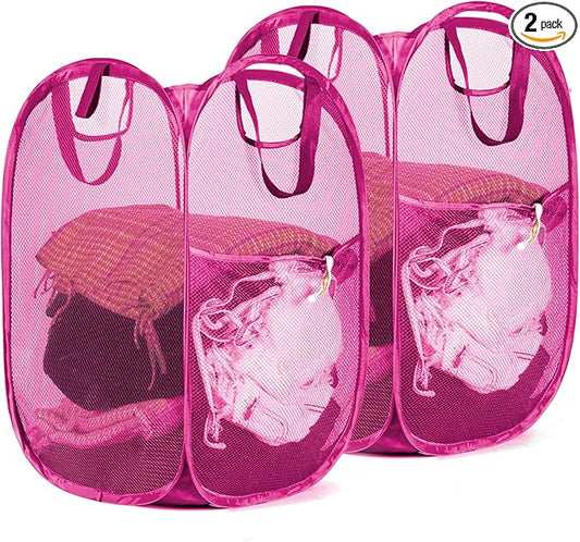 HOUSE AGAIN 2 Pcs Pop Up Laundry Hamper, Strong Mesh Laundry Baskets Collapsible, Hamper with Handles and Side Pocket, Portable Foldable Dirty Clothes for Dorm, Laundry room and Travel Storage, Grey-NeatNest