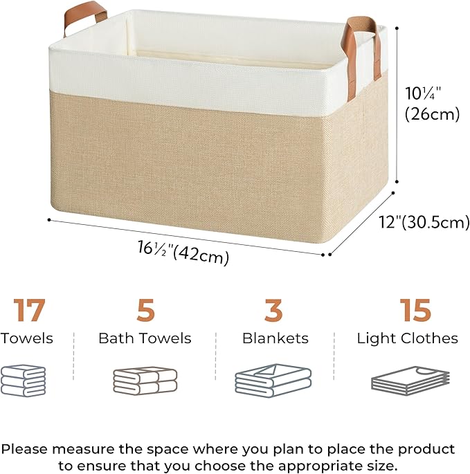 GRANNY SAYS Storage Baskets for Shelves, Closet Organizer Bins, Clothes Storage Bins with Metal Frame, Extra Large Baskets for Organizing and Storage, Collapsible, Khaki, 2-Pack-NeatNest