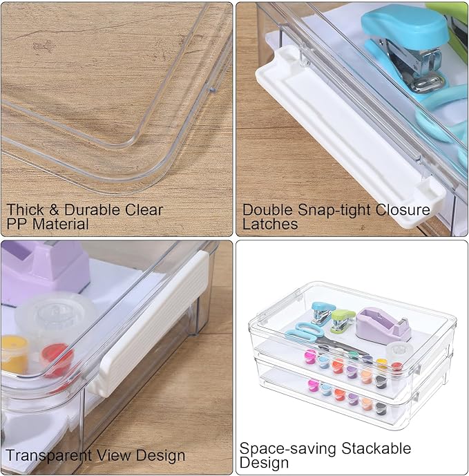 2-Pack 5.5qt Clear Stackable Plastic Storage Boxes with Lids & Snap-Tight Latches – A4 File, Document, Craft Organizer for Home & Office (Large, 13.7” x 9.2” x 2.6”)