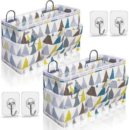 2pcs Large Wall Hanging Organizer Bag, Linen Fabric Door Hanging Storage Baskets with Pockets, Waterproof Bin for Kitchen, Bedroom, Office, RV Camper (Colors)-NeatNest