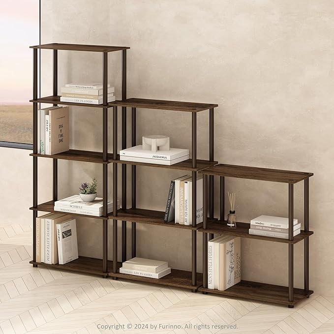 Furinno Turn-N-Tube 5-Tier Multipurpose Compact Bookcase, Walnut/Brown-NeatNest
